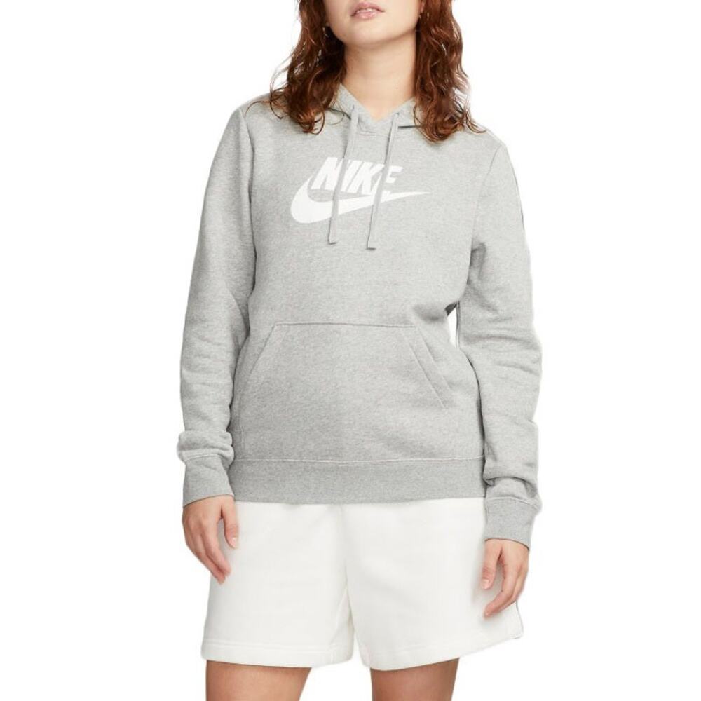 Nike Sportswear Women's Gray Club Fleece Logo Graphic Pullover Hoodie Size L